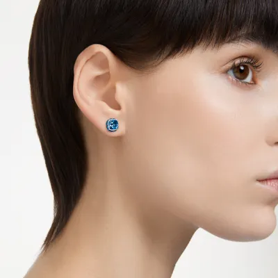 Birthstone stud earrings, Square cut, December, Blue, Rhodium plated by SWAROVSKI