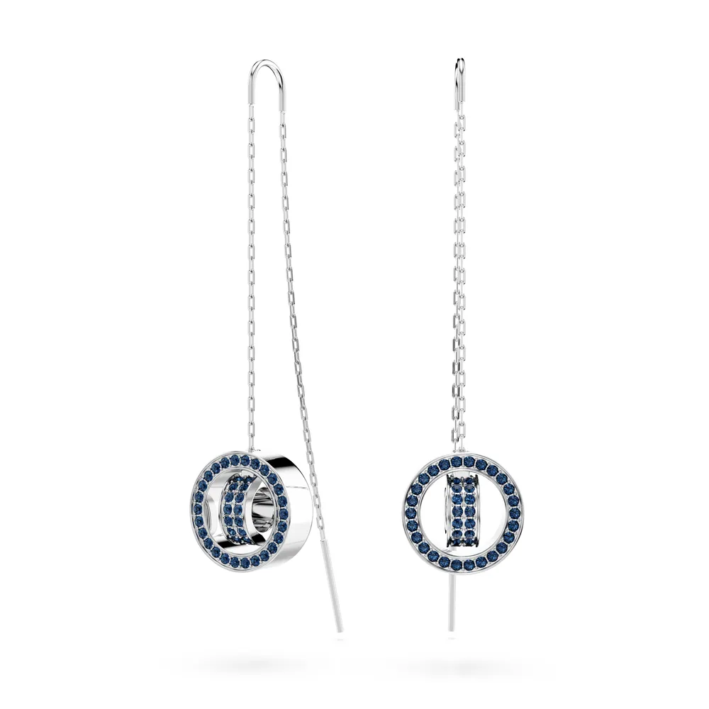 Hollow drop earrings, Long, Blue, Rhodium plated by SWAROVSKI
