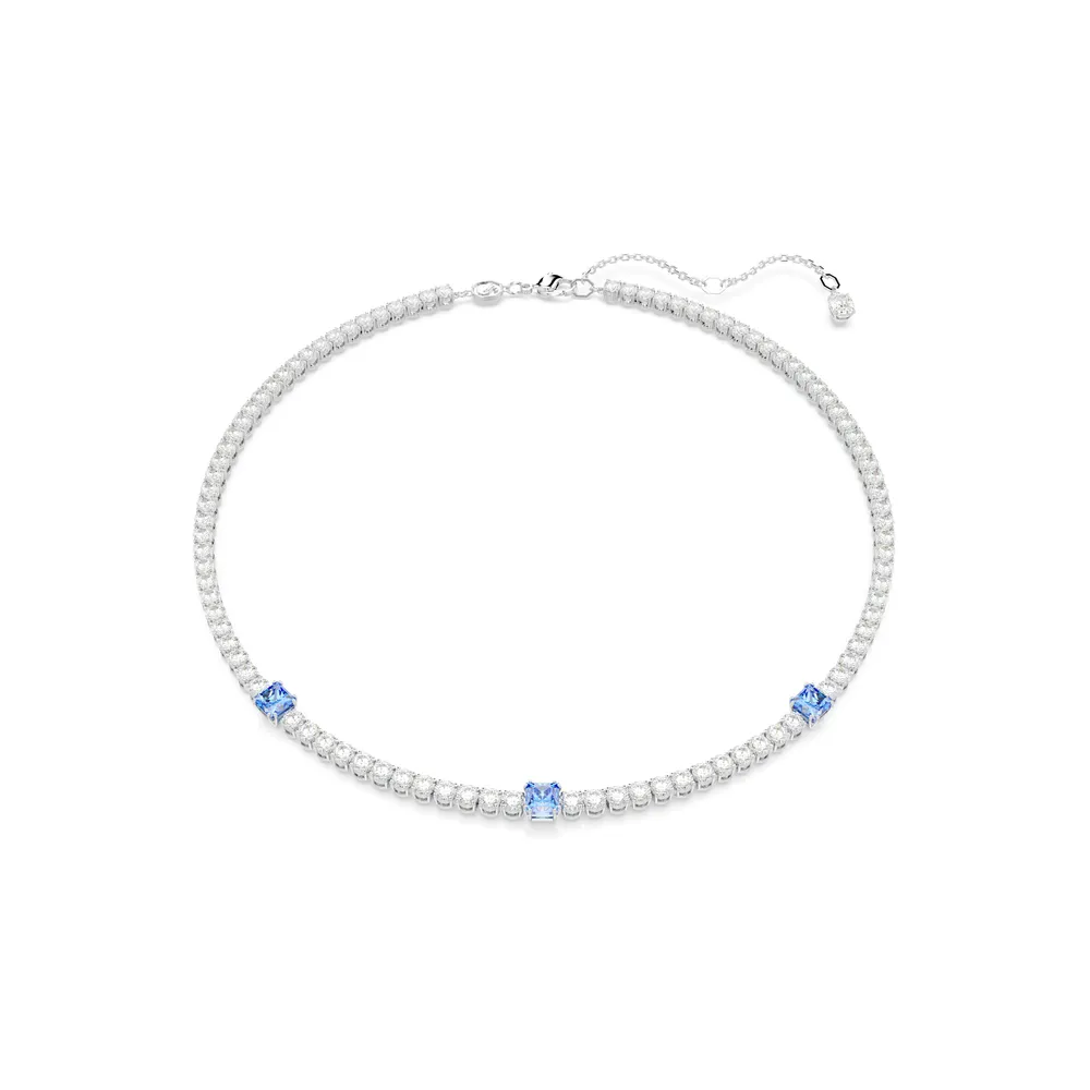 Matrix Tennis necklace, Mixed cuts, Blue, Rhodium plated by SWAROVSKI