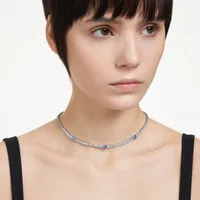 Matrix Tennis necklace, Mixed cuts, Blue, Rhodium plated by SWAROVSKI