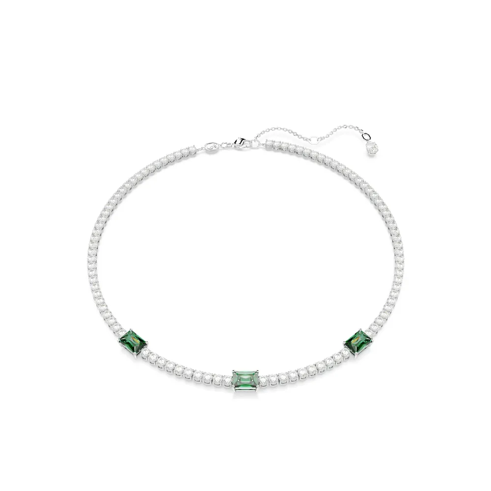 Matrix Tennis necklace, Mixed cuts, Green, Rhodium plated by SWAROVSKI