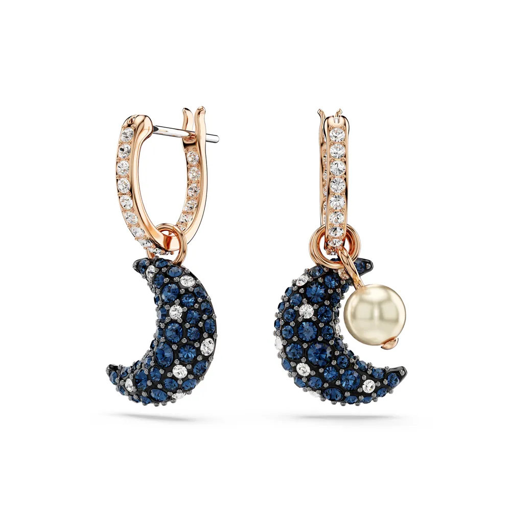 Luna drop earrings, Asymmetrical design, Moon, Multicolored, Rose gold-tone plated by SWAROVSKI