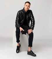 Athleisure padded leather jacket