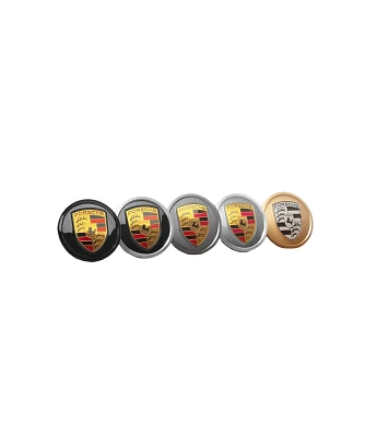 Porsche Black Satin Gloss Wheel Hub Covers with Colored Crest (Set of 4)