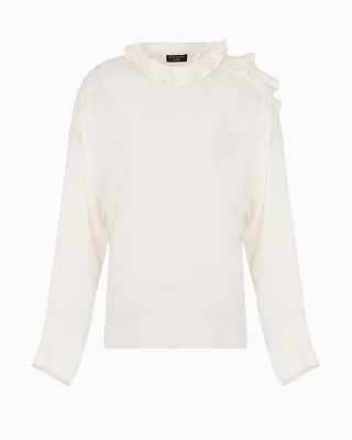 Icon silk double georgette blouse with pleats at the neck and shoulders