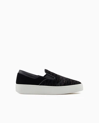 Monogram velvet slip-ons