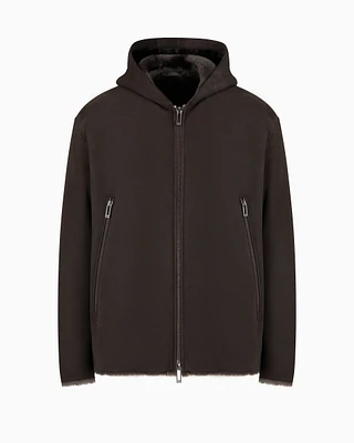 Loose-fit sheepskin jacket with suede merino lamb shearling hood