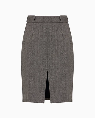 Chevron-motif pencil skirt a mouliné wool blend with slit