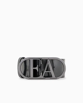 Patent-leather wide waist belt with EA buckle