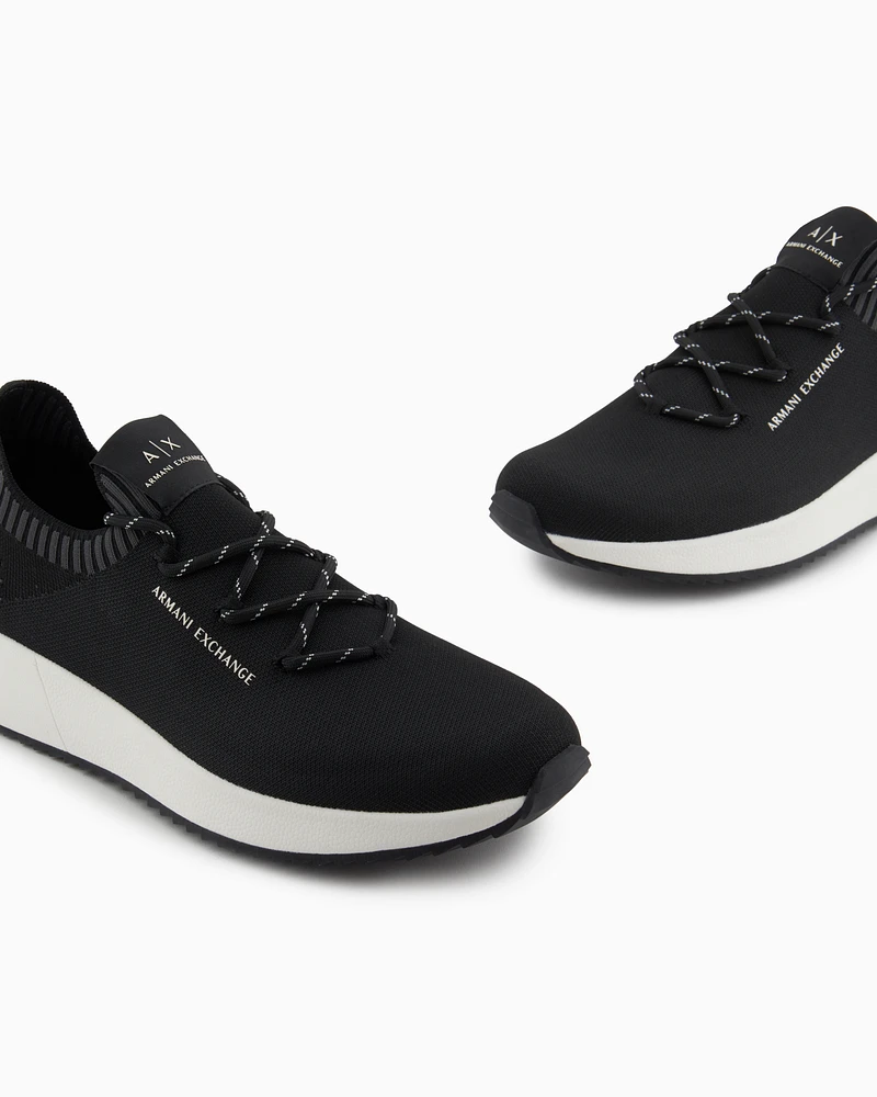 Armani Exchange - Mesh Sock Sneakers, Man, Black, Size: