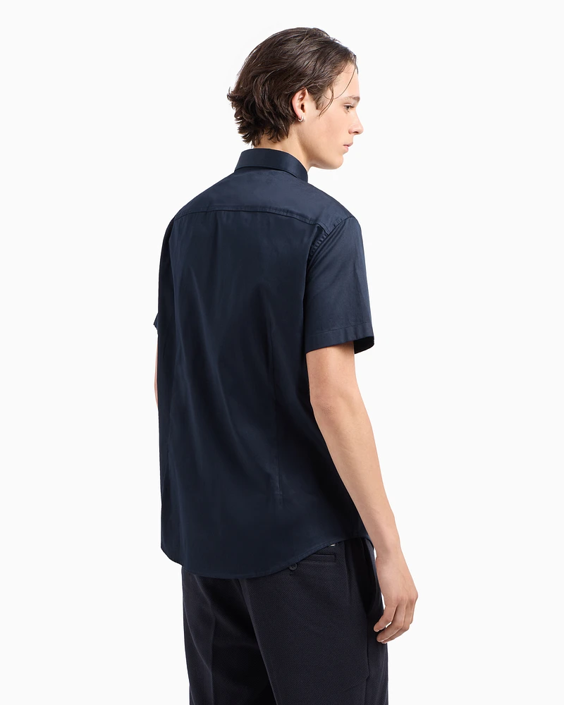 Armani Exchange - Slim fit short sleeve shirt stretch satin, Man, Navy_blue, Size: