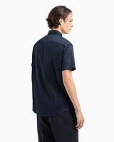 Armani Exchange - Slim fit short sleeve shirt stretch satin, Man, Navy_blue, Size: