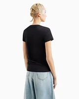 Armani Exchange - Slim-fit jersey T-shirt with V-neck, Woman, Black, Size: