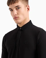 Armani Exchange - Slim fit polo shirt in stretch cotton with long sleeves, Man, Black, Size: M