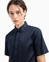 Armani Exchange - Slim fit short sleeve shirt stretch satin, Man, Navy_blue, Size: