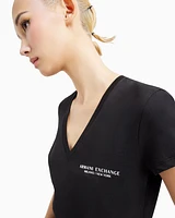 Armani Exchange - Slim-fit jersey T-shirt with V-neck, Woman, Black, Size: