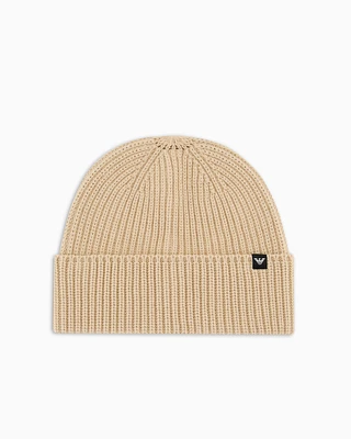 Rib-knit beanie with turn-up brim