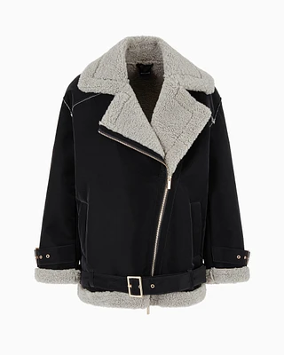 Faux shearling jacket with belt