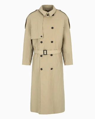 Double-breasted trench coat with belt technical twill
