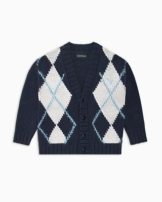 V-neck cardigan with oversized diamond motif