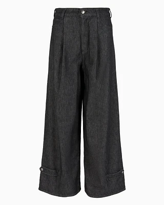 Icon high-waisted, wide-leg jeans with pleats rinsed denim