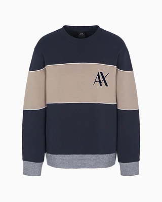 Crewneck sweatshirt stretch cotton blend with contrasting band