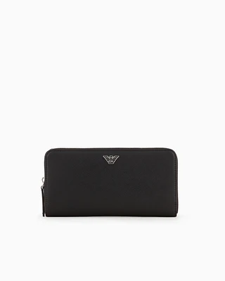 ASV regenerated Saffiano leather zip-around wallet with eagle plate