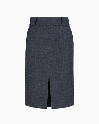 Pencil skirt with a slit compact mouliné wool grisaille