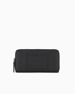 Tumbled-leather zip-around wallet with outer pocket