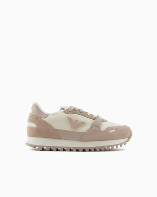 Suede and mesh sneakers with eagle