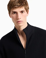 Armani Exchange - Full zip cardigan cotton and wool blend with ribs, Man, Navy Blue, Size:
