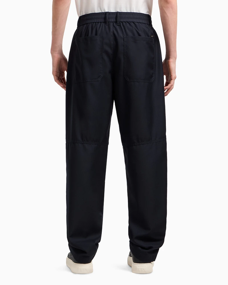 Armani Exchange - Rayon wide leg trousers with stitching details, Man, Navy Blue, Size: