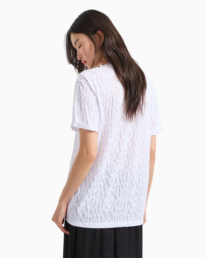 Armani Exchange -  Relaxed fit T-shirt flamed fabric with logo, Woman, White, Size: