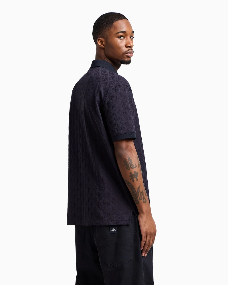 Armani Exchange - Regular fit polo shirt with tone-on-tone allover logo, Man, Navy Blue, Size: