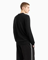Armani Exchange - Wool blend crew neck sweater with chest logo, Man, Black, Size: