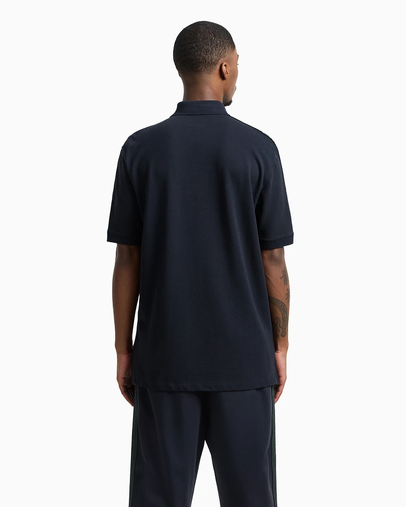 Armani Exchange - Regular fit piquet polo with shoulder bands, Man, Navy Blue, Size: