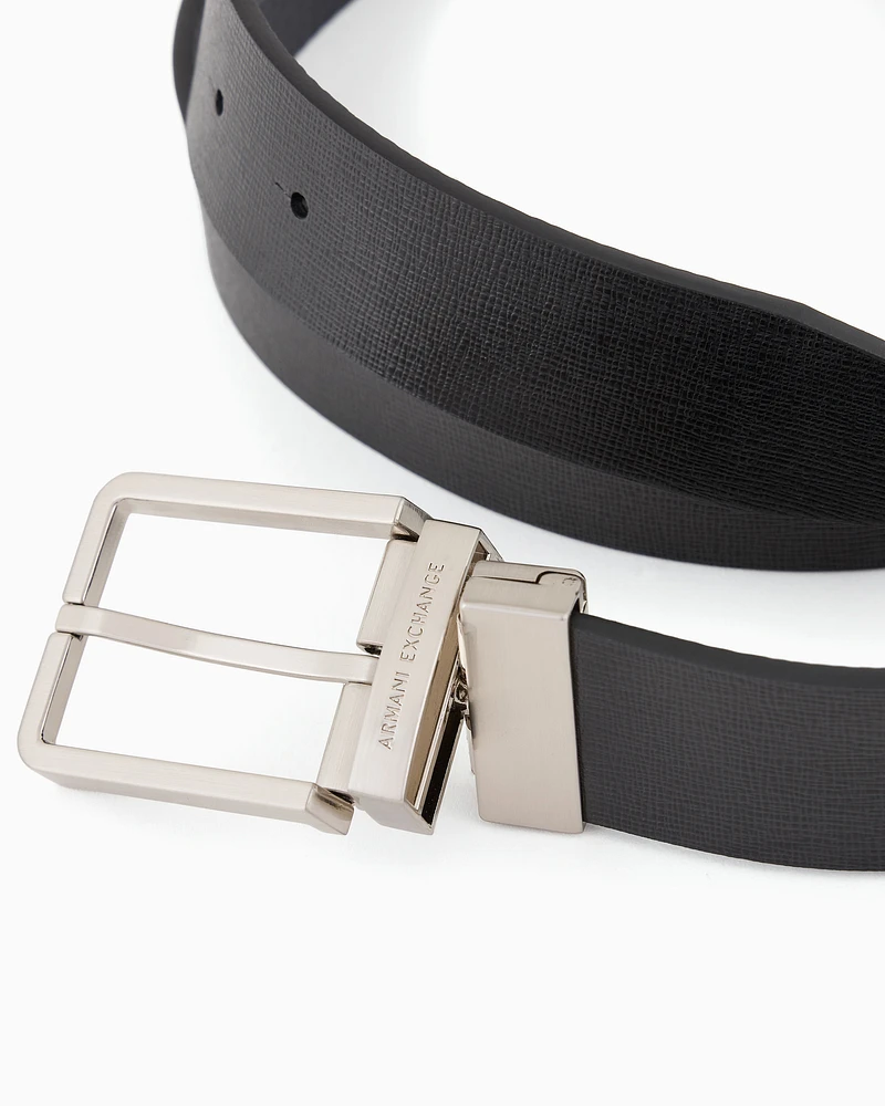 Armani Exchange - Leather belt set with two prongs, Man, Black, Size: TU