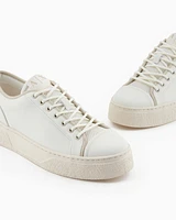 Armani Exchange - Leather sneakers with mesh insert, Man, White, Size:
