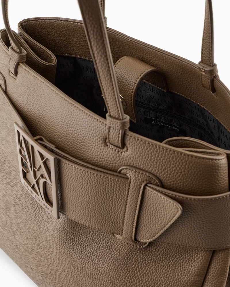 Armani Exchange - Large shoulder bag with ASV logo detail, Woman, Brown, Size: TU