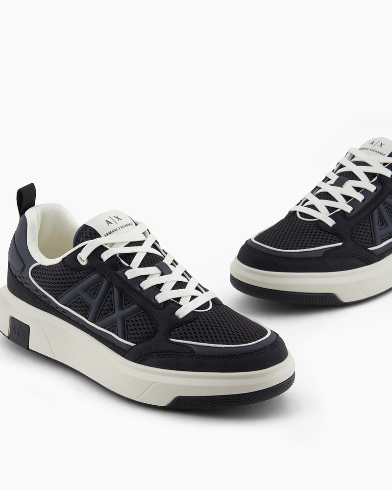Armani Exchange -  Mesh sneakers with logo on the side, Man, Navy Blue, Size: