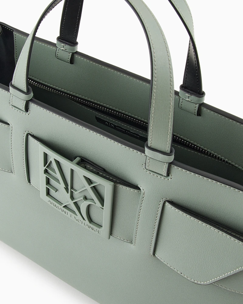 Armani Exchange - Large tote bag with double handles and shoulder strap, Woman, Green, Size: TU