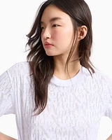 Armani Exchange -  Relaxed fit T-shirt flamed fabric with logo, Woman, White, Size: