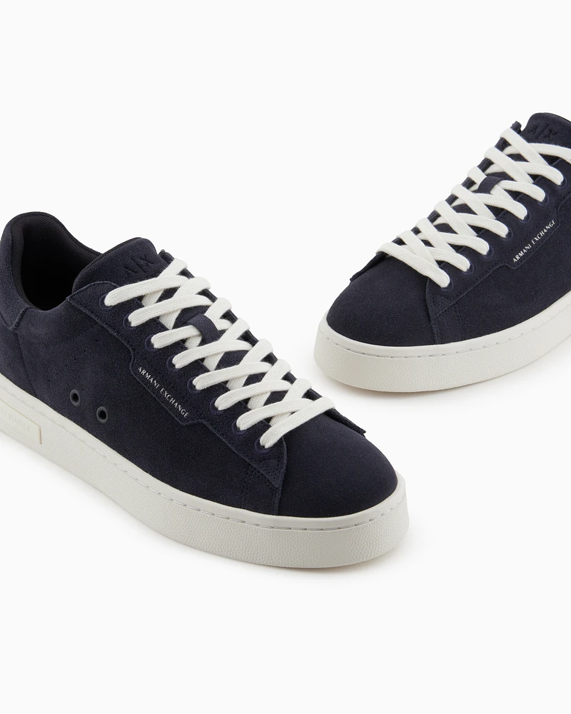 Armani Exchange - Leather sneakers with logo, Man, Navy Blue, Size: