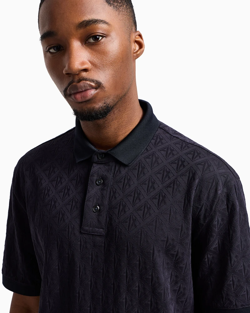 Armani Exchange - Regular fit polo shirt with tone-on-tone allover logo, Man, Navy Blue, Size: