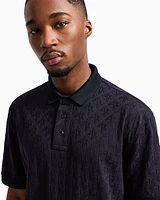 Armani Exchange - Regular fit polo shirt with tone-on-tone allover logo, Man, Navy Blue, Size: