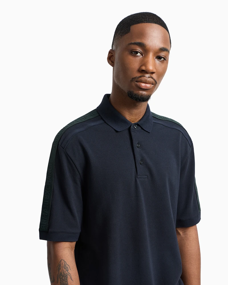 Armani Exchange - Regular fit piquet polo with shoulder bands, Man, Navy Blue, Size: