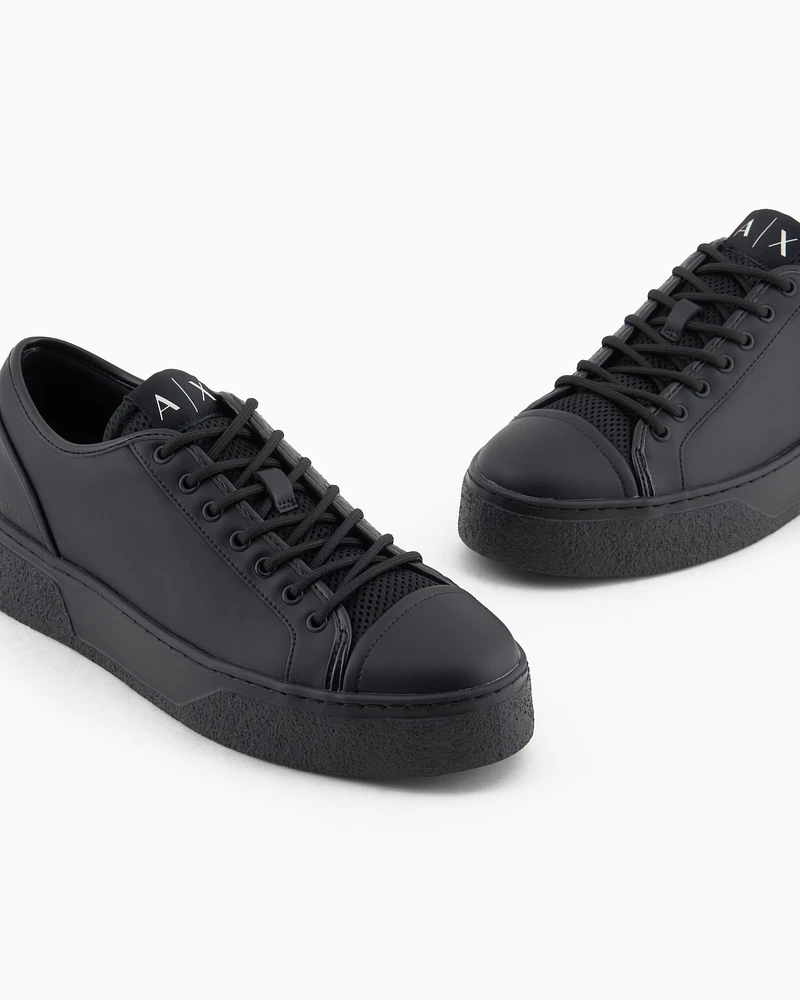 Armani Exchange - Leather sneakers with mesh insert, Man, Black, Size: