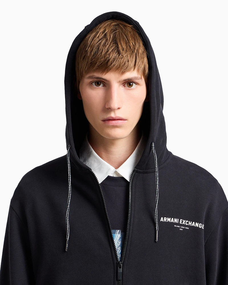 Armani Exchange - Zip-up hoodie with Milan/New York print on the back, Man, Navy Blue, Size: