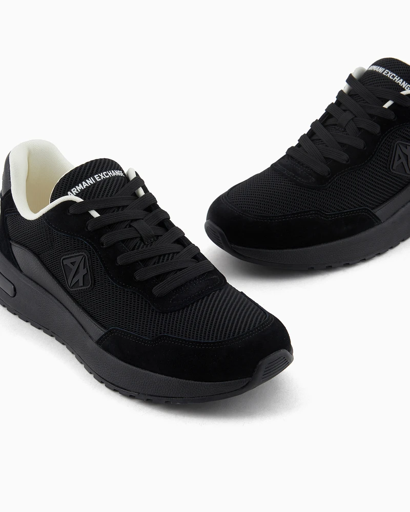 Armani Exchange - Mesh sneakers with rubber logo, Man, Black, Size: