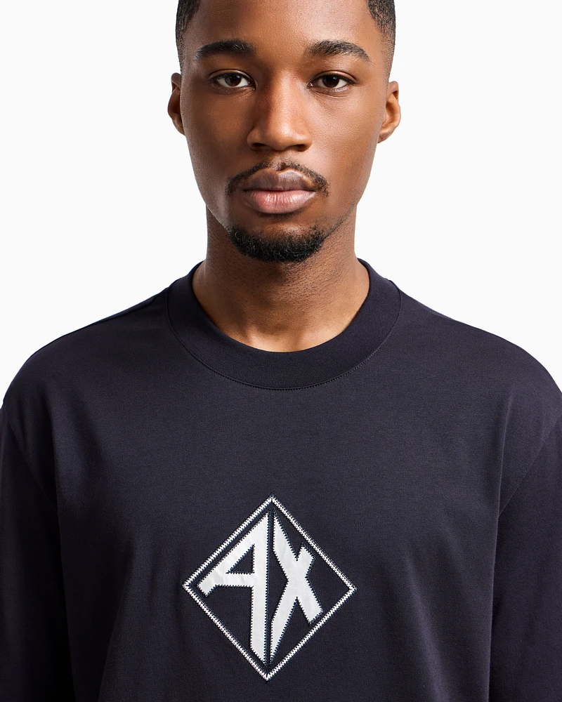 Armani Exchange - Regular fit T-shirt with logo print, Man, Navy Blue, Size: